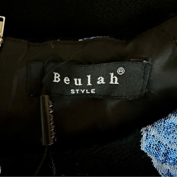 Beulah Black and Silver Iridescent Blue Glitter Floral Print NWT Dress Size Med - Picture 3 of 9